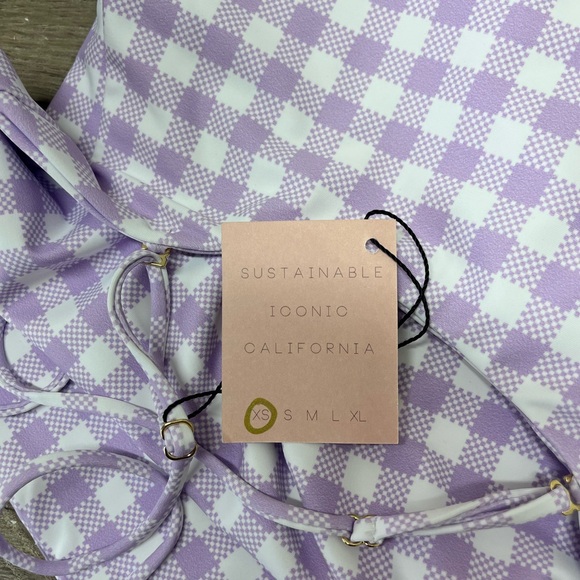 Skatie X amber fillerup Clark purple gingham print one piece swimsuit size Xs - Picture 5 of 8